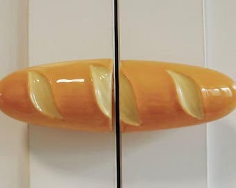 Handmade Ceramic Baguette Door Handles, Fruit Drawer Knobs, Unique and Whimsical Kitchen Decor Gift