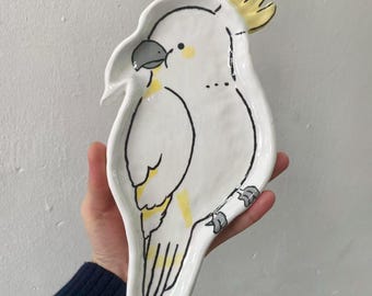 Plato de cerámica personalizado con forma de loro, plato con nombre personalizado, regalo para amantes de las aves