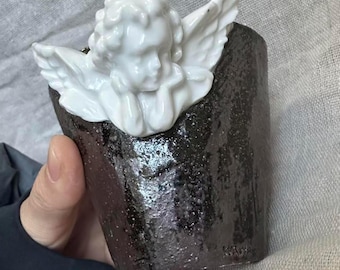 Taza de cerámica de ángel hecha a mano, taza de ángel gótico, regalo conmemorativo