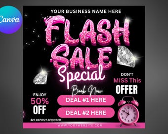 Folleto de venta relámpago, folleto de belleza rosa, plantilla de venta relámpago, folleto de Canva DIY, folleto de pelucas, pestañas, cabello y uñas, folleto de oferta especial de Halloween