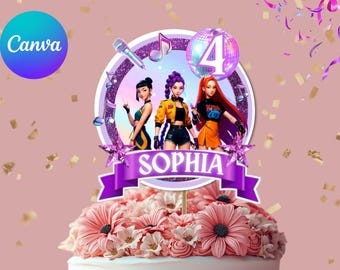 Decorazione per torta Kpop modificabile per feste di compleanno, decorazione per torta Kpop stampabile, decorazione per torta anime Kpop digitale