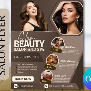 Salon Flyer, Beauty Flyer Template, Hair Nail Makeup Salon Flyers, Editable Spa Flyer, Beautician Flyer, Instagram Flyer DIY Canva Template