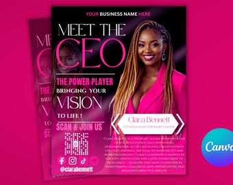 Folleto para CEO, Folletos para CEO, Folleto para CEO mujer, Folleto para emprendedores, Plantilla para pequeñas empresas, Plantilla Canva para portada de revista, Folleto de marca