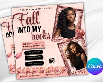 Folleto de belleza de otoño, folleto de reservas de otoño, plantillas editables: maquillaje, cabello, pestañas, uñas, plantilla de Canva DIY (descarga digital)