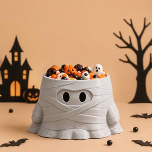 Mummy Candy Bowl STL | Halloween Bucket | Kawaii Planter Pot | Digital Download