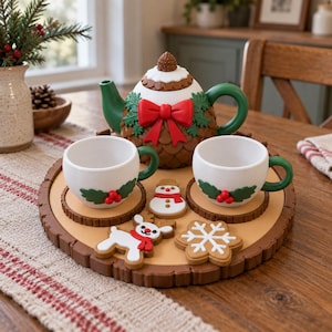 Conjunto de Chá de Natal com Pinhas | LICENÇA COMERCIAL – Arquivos para Impressão 3D (STL + 3MF)