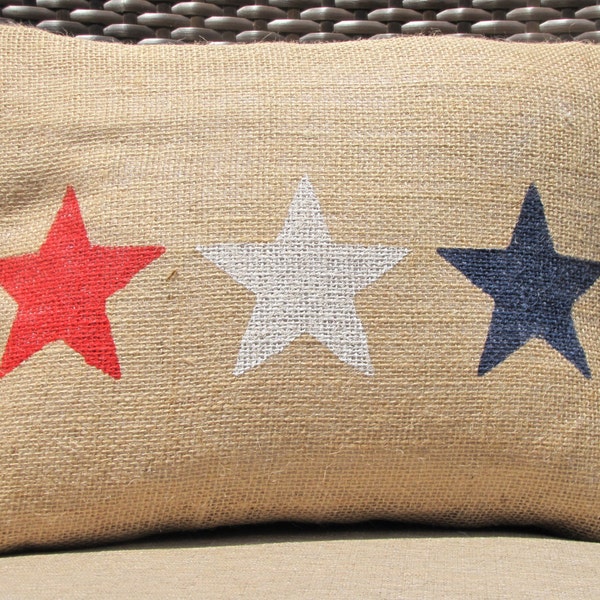 Burlap Stars and Stripes Independence Day Pillow Cover, 4th of July Decor, patriotic decor, independence day