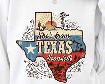 She's From Texas I Can Tell PNG, Retro Cowgirl Leopard State Coquette Sublimation, Southern Graphic Tee Western Apparel Digital Download
