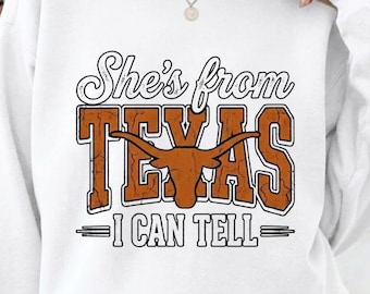 She's From Texas PNG, Leopard Print Longhorn, Distressed Western Cowgirl Graphic, Texas Pride Sublimation, Country Rodeo Shirt Download