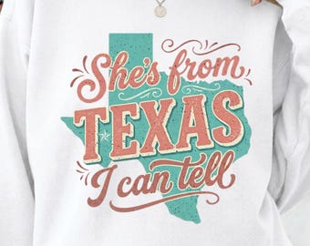 She's From Texas I Can Tell PNG, Choosin Texas Retro Cowgirl, Southern Graphic Tee DTF, Hot Western Apparel, Country Rodeo Sublimation