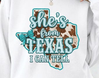 She's From Texas I Can Tell PNG, Red Leopard Texas Map, Retro Cowgirl Sublimation, Southern Graphic Tee, Hot Western Apparel Download