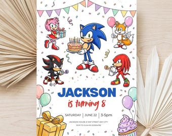 Sonic Birthday Invitation, Editable Sonic the Hedgehog Party Invite, Kids Birthday Invitation, 5x7 Canva Digital Instant Download