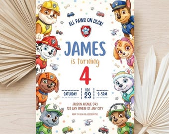 Paw Patrol Birthday Invitation Editable Canva Template | Puppy Party Pawty Invite | Kids Printable | Instant Digital Download