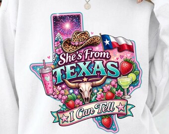 She's From Texas I Can Tell PNG, Pink Texas Tee Graphic, Country Cowgirl Sublimation, Southern State Pride Shirt Digital Download