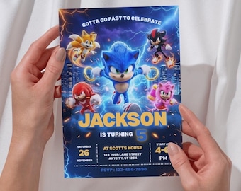 Sonic Birthday Invitation, Editable Kids Theme Party Invite, 5x7 Digital Canva Instant Download