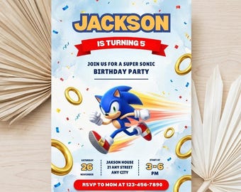 Sonic The Hedgehog Birthday Invitation, Editable Kids Party Invite, 5x7 Canva Digital Instant Download