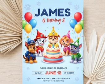 Editable Paw Patrol Birthday Invitation, Puppy Party Invite, Kids Birthday Invitation Template, Canva Instant Digital Download