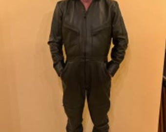Men's Black Leather Aviator Overalls – Pilot Flight Suit Jumpsuit