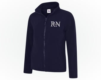 Custom RN Ladies Fleece Jacket, Personalised Nurse Workwear Zip Up Jacket, Embroidered Nursing Gift Top, Medical Student Graduation Coat