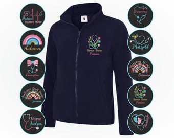 Personalised Embroidered Nurse Fleece Jacket, Custom Name Nursing Zip Up Workwear Top, Medical Student Uniform Jacket, Hospital Work Jacket