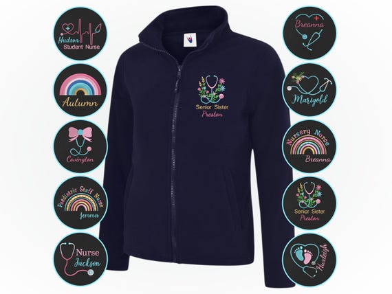 Personalised Embroidered Nurse Fleece Jacket, Custom Name Nursing Zip Up Workwear Top, Medical Student Uniform Jacket, Hospital Work Jacket