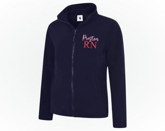 Personalised RN Nurse Ladies Fleece Jacket, Custom Name Embroidered Zip Up Jacket, Nursing Student Uniform Coat, Medical Gift for Women Coat