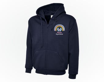 Personalised Embroidered Nurse Hoodie, Midwife Hoodie UK, Student Nurse Zip Up Hoodie, Healthcare Worker Hoodie, Embroidered Rainbow Hoodie
