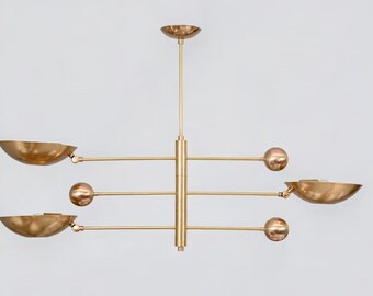 Handcrafted 3-Light Brass Sputnik Chandelier, Mid-Century Modern Ceiling Light Fixture