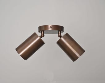 Handgemaakte verstelbare messing plafondspot met 2 lampjes | Moderne inbouwcilinderlamp uit het midden van de eeuw