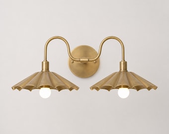Handcrafted Brass Double Wall Sconce | Vintage Vanity Light | Mid Century Modern Bathroom Wall Lamp