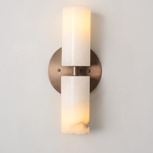 Handcrafted Alabaster Wall Sconce | Antique Brass Up Down Wall Light | Mid-Century Modern Lamps