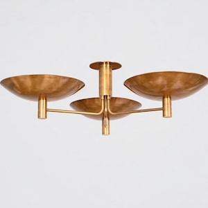 Handmade Brass Flush Mount Ceiling Light | 3 Light Mid Century Modern Fixture | Vintage Lighting