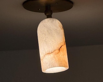 Foco semiempotrado de alabastro / Lámpara de techo ajustable de latón / Iluminación para islas de cocina y pasillos
