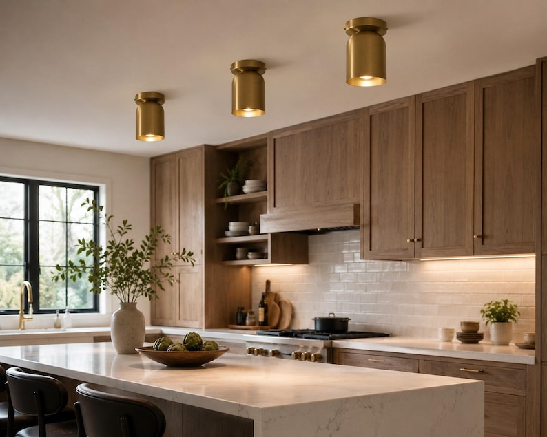 Brass Ceiling Light | Flush Mount Ceiling Light | Modern Spot Light | Kitchen Island Lamp image 4