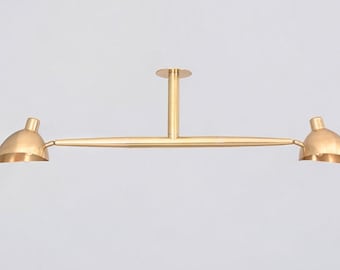 Modern Brass Linear Chandelier | Handcrafted Mid Century Ceiling Light | Minimalist 2 Light Fixture