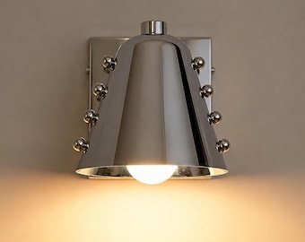 Modern Polished Chrome Cone Wall Sconce – Gemma Mid Century Rivet Vanity Light for Bedroom