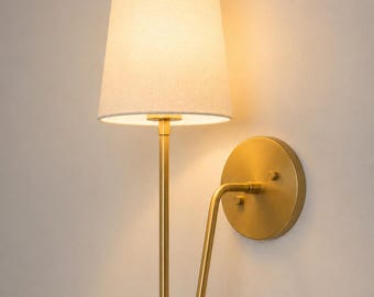 Brass Wall Sconce with Linen Shade | Mid Century | Bedside Reading Light | Bathroom Vanity Light