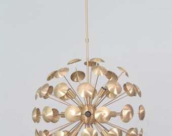 Mid Century Modern Brass Dandelion Chandelier | Handmade Sputnik Pendant Light | Luxury Statement Ceiling Light