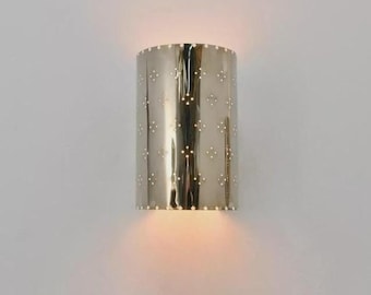 Handcrafted Perforated Brass Sconce, Mid Century Modern Fixture, Luxury Bathroom Vanity, Bedroom Hallway Lighting