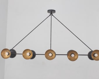 10 Light Mid Century Modern Brass Chandelier |  Dining Table Pendant Light | Contemporary Ceiling Fixture