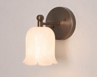 Mid Century Alabaster Wall Sconce | Brass Vanity Light | Scandinavian Wall Lamp | Luxury Bathroom Lighting