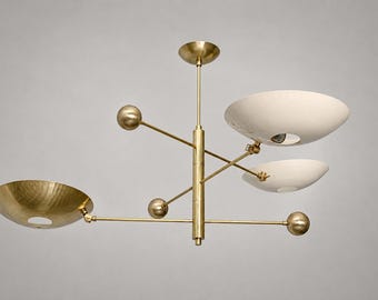 Mid-Century Modern Brass Sputnik Chandelier | Handmade 3-Light Ceiling Fixture | MCM Lighting | Dining Room & Living Room