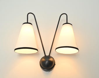 Handmade Mid Century Modern Double Shade Wall Sconce – Minimalist Bedroom & Living Room Light
