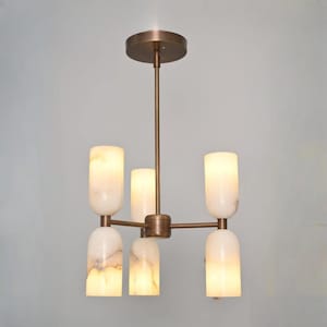 Ręcznie robiony żyrandol z alabastru, 6-punktowy sufit mosiężny, lampy wiszące w stylu Mid-Century Modern