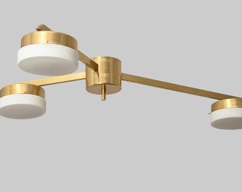 Mid-Century Brass Ceiling Light, 3 Globe Chandelier, Lelli Style Dining Room Fixture, Flush Mount Lighting