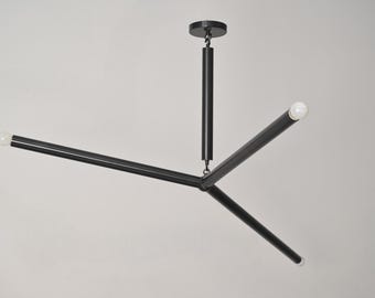 Mid Century Black ARROW Sputnik Chandelier | 3 Arm Brass Ceiling Light | Minimalist Modern Pendant Lighting