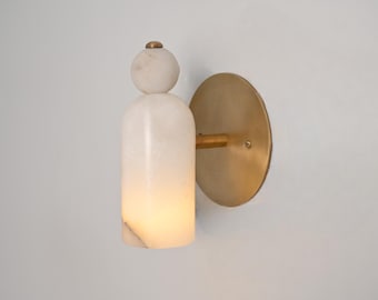 Mid Century Alabaster Wall Sconce | Solid Brass Bathroom Vanity Light | Handmade Bedside Wall Lamp