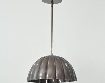Industrial Ribbed Dome Pendant Light, Antique Brass Hanging Lamp, Kitchen Island Ceiling Fixture