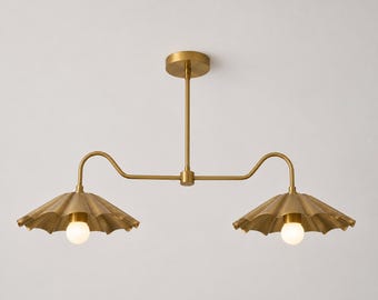 Handmade Mid Century Modern Brass Chandelier | Double Pendant Light Fixture | Vintage Dining Room Lighting