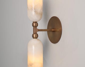 Handcrafted Alabaster Wall Sconce | Solid Brass Wall Light | Mid Century Modern Luxury Bedside Lamp